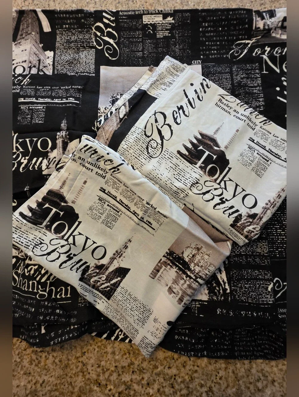 Passport by Alamode Travel Print Black and White Queen Duvet/2 Shams Bedding Set